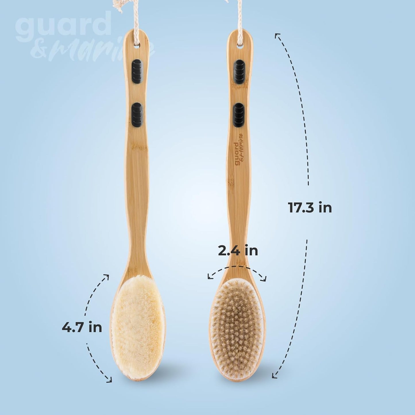 GUARD&MARINE Back Brush for Shower & Bath with Long Handle - Wooden Back Washer for Men & Women, Double-Sided Back & Body Scrubber & Scratcher, Perfect for Dry Massage & Showering for Adults & Seniors