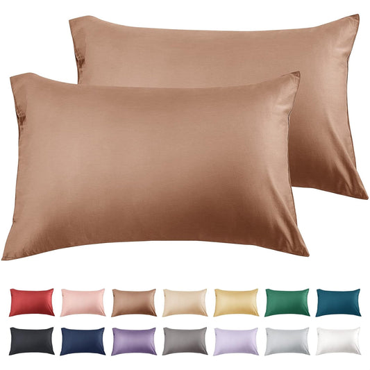 Warmstar Cotton Pillow Cases Standard Size Set of 2, 600 Thread Count Pillowcases 20x26 Inches, Soft Long Staple Cotton Pillowcases Breathable with Envelope Closure,Coffee Brown