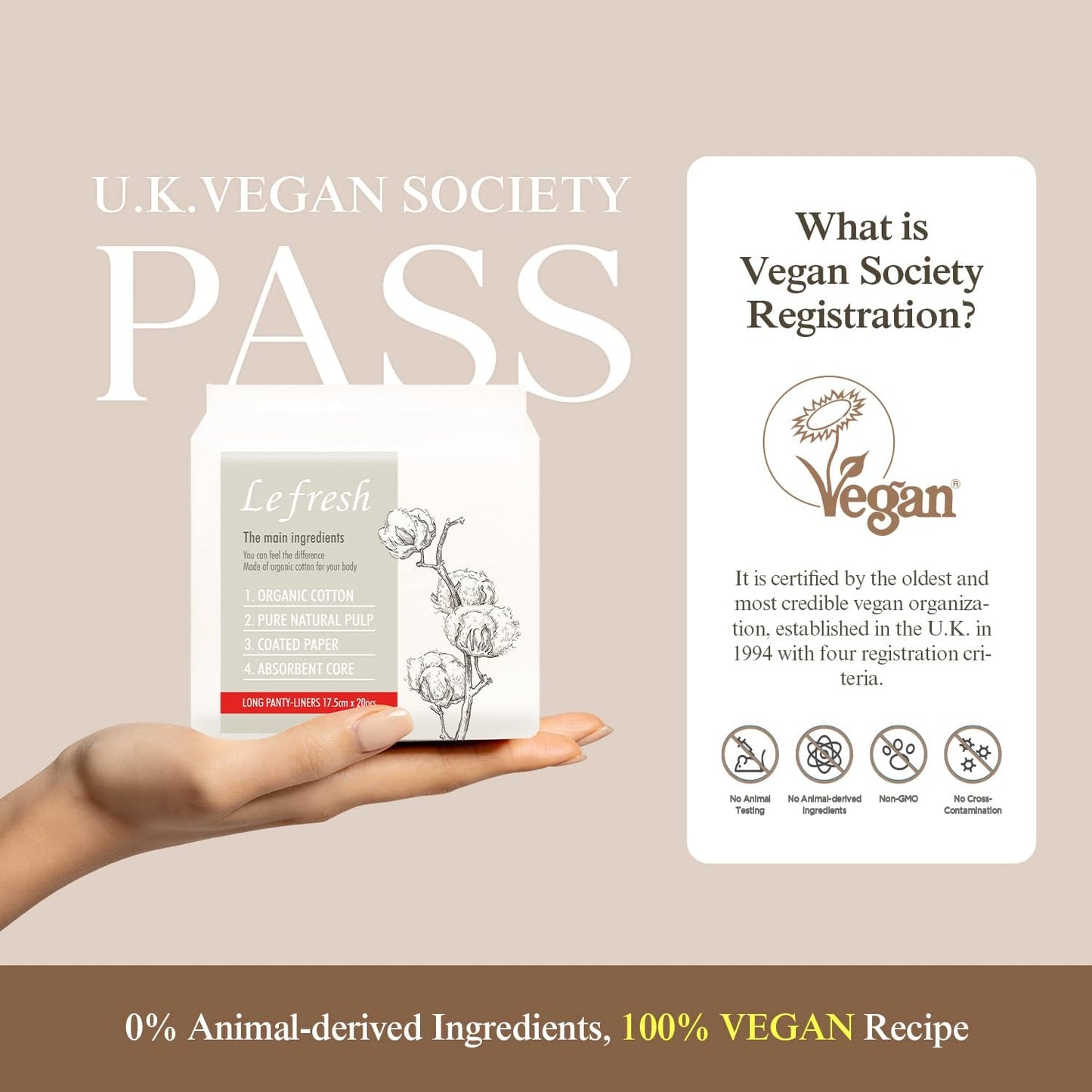 Lefresh Organic Cotton Cover Panty Liners | Long, 80 Count | Unscented - Vegan - Chlorine Free - Daily Feminine Pads - Light Absorbency