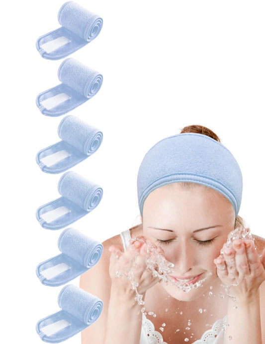 EUICAE Spa Headband Hair Towel Non-slip Stretchable Washable Makeup Facial Treatment Sport Headband for Face Wash Fits All White (Baby blue)