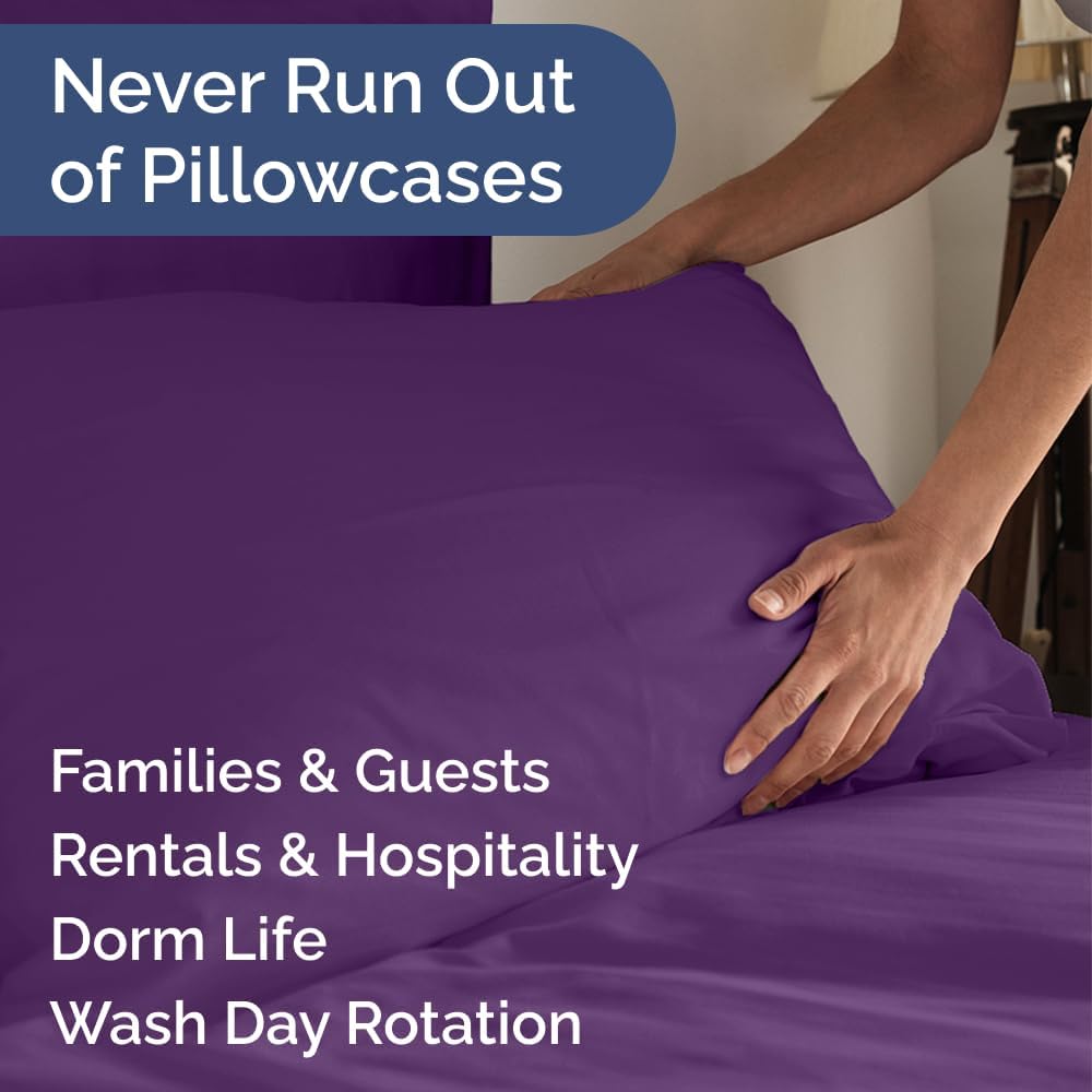 King Pillow Cases Set of 6 - Ultra Soft Hotel Quality Pillowcase Covers - Comfy & Wrinkle Free - Shrink, Stain and Fade Resistant - Easy-Care, Machine Washable Pillow Protectors - 6 Piece Set - Purple