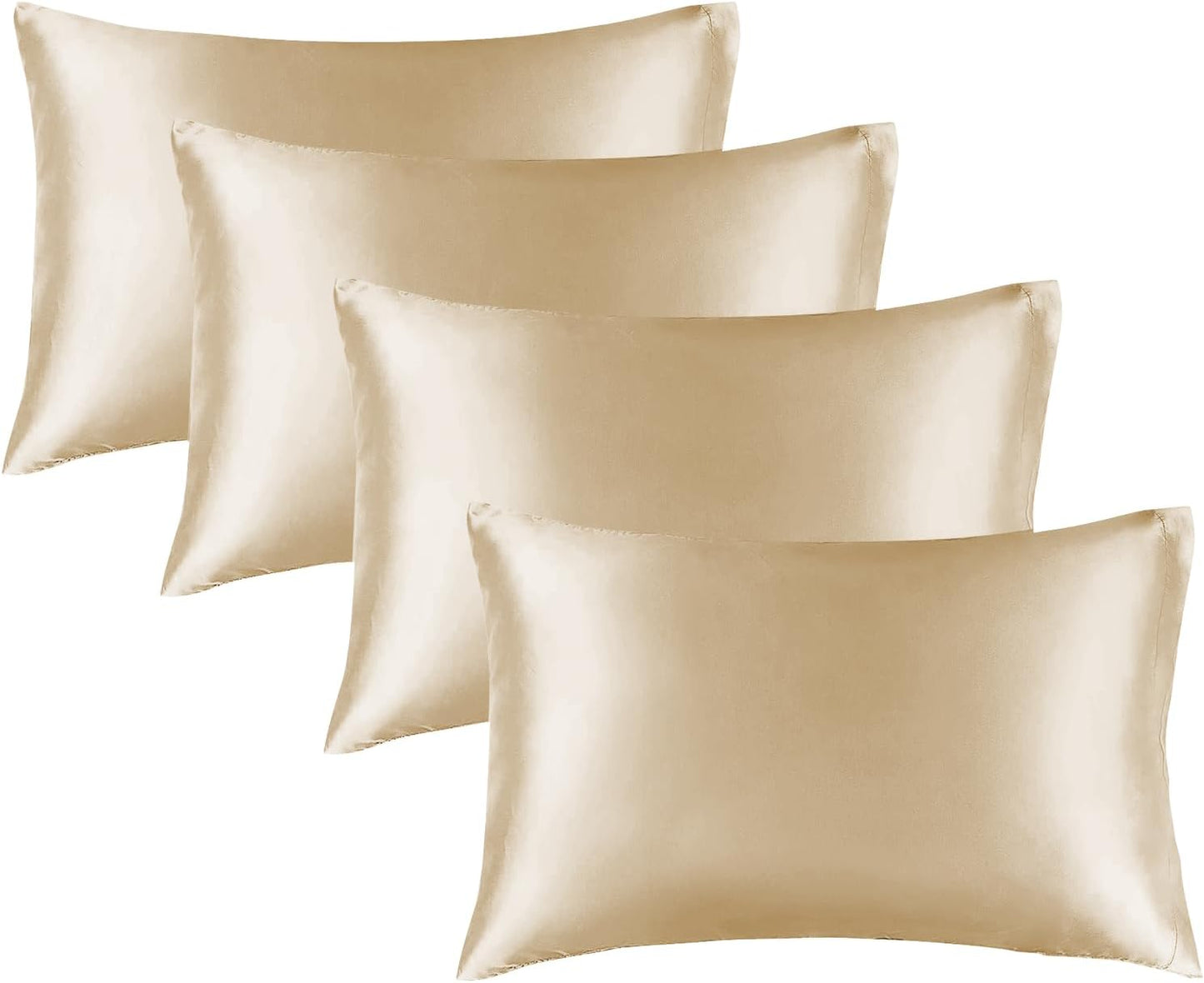 BEDELITE Satin Pillowcase for Hair and Skin, Super Soft Similar to Silk Pillow Cases 4 Pack with Envelope Closure, Cooling Pillowcases for Women Men (20"x40" King Size, Champagne)