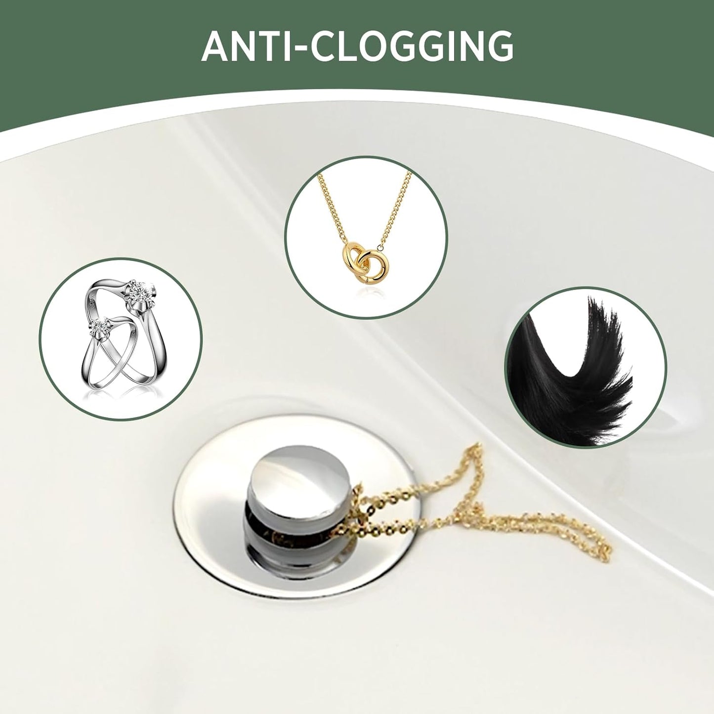 Universal Bathroom Sink Stopper - 2 Pack Chrome Silver Pop Up Drain Stopper for 1.06"-1.65" Basin Drain Holes,Anti Clogging Bathroom Sink Drain Strainers with Hair Catcher