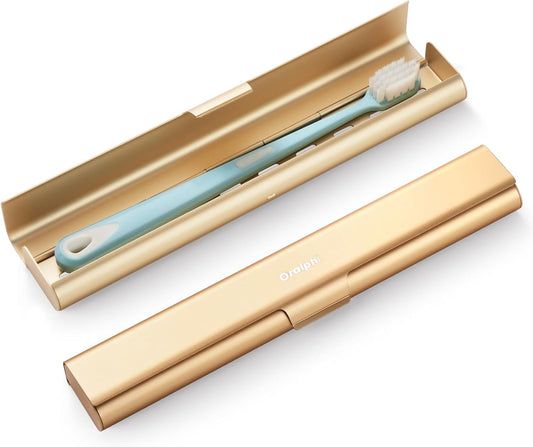 Aluminum Toothbrush Travel Case, Portable Travel Toothbrush Holder, Durable Manual Toothbrush Box Container for Traveling, Bathroom, Camping, Business Trip-Gold