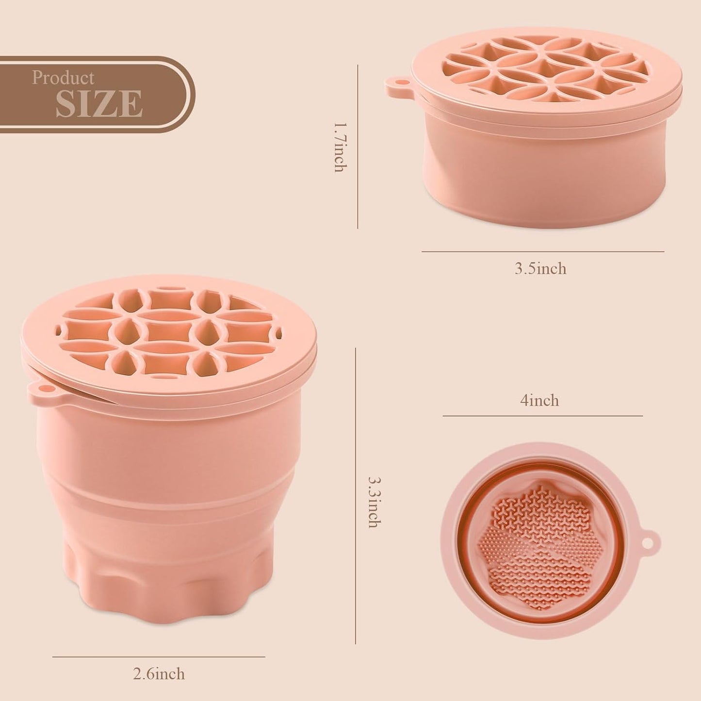 WantGor Makeup Brush Cleaner Mat with Brush Storage Holder, 3 in 1 Foldable Silicone Bowl Cosmetic Brushes Cleaning Pads Tool for Makeup Brush, Makeup Sponge, Powder Puff (Khaki)