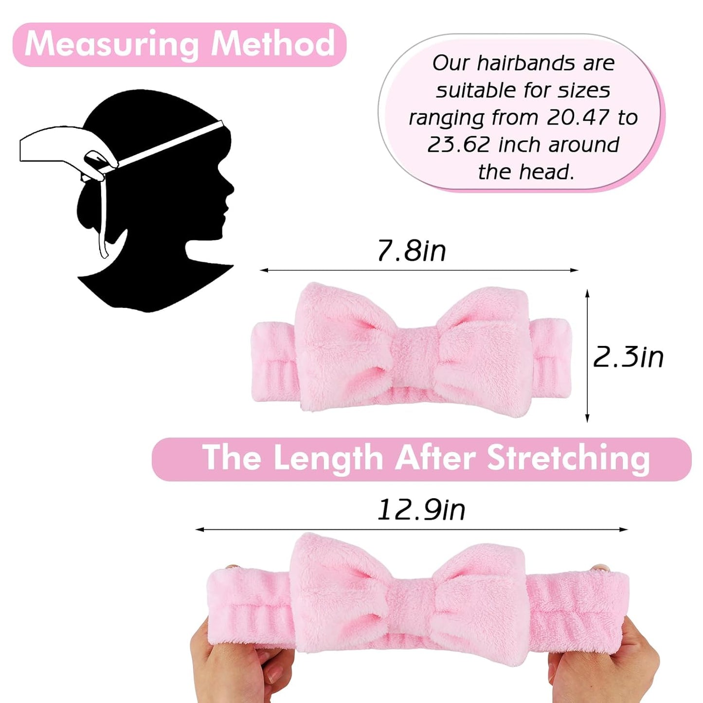 Zkptops 6Pcs Spa Headband for Washing Face Wristbands Set Women Bubble Skincare Makeup Sponge Terry Cloth Padded Puffy Headband Bow Tie Hairband Cute Non Slip Thick Hair Accessory Gifts(Pink)