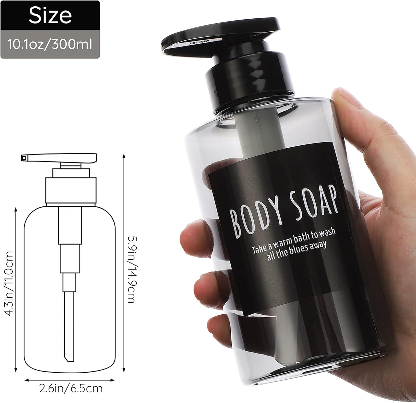 Empty Shampoo Bottles, Segbeauty 10.1oz Plastic Pump Dispenser Bottle, 3pcs 300ml Refillable Shampoo Pump Bottles for Shower, Grey Pump Bottles for Body Soap Shampoo Hair Conditioner Hotel Bathroom