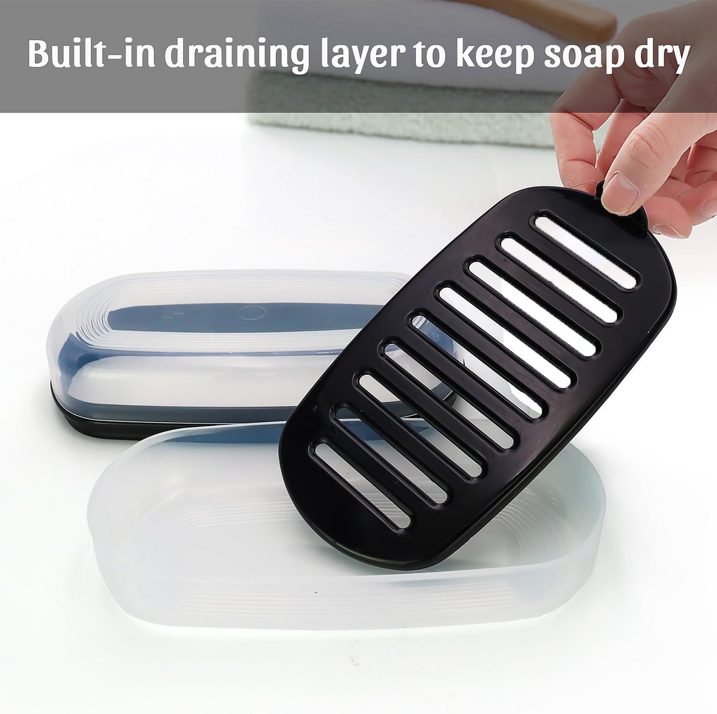 OZNER Clear Travel Soap Case Compatible with Kitsch - Leak-Proof Multi-Use Soap Holder with Draining Layer for Shampoo Bars, Gym, Travel & Camping（Transparent White,1 Pack）