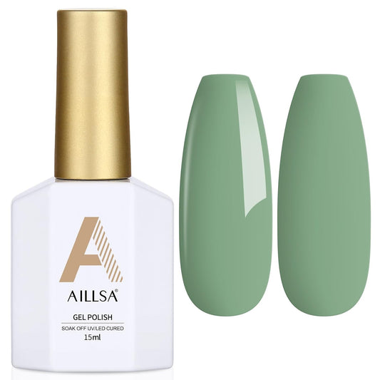 AILLSA Sage Green Gel Nail Polish Pastel Fern Green Gel Polish Olive Color Gel Polish Long Lasting Soak Off U V Gel Nail Art Manicure Salon DIY Saint Patrick's Day Gifts 0.51 Fl Oz/GB124
