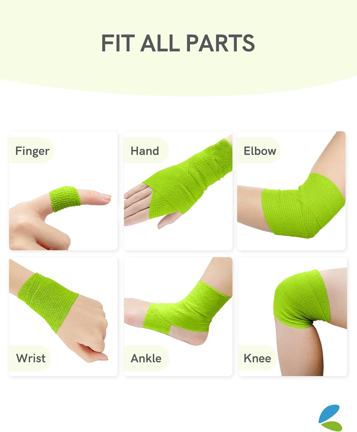 FriCARE Self Adhesive Bandage Wrap, Medical Tape in First Aid Kit, Cohesive Bandages for Wounds Sport Vet, 2 Inches X 5 Yards 6 Rolls, Grass Green