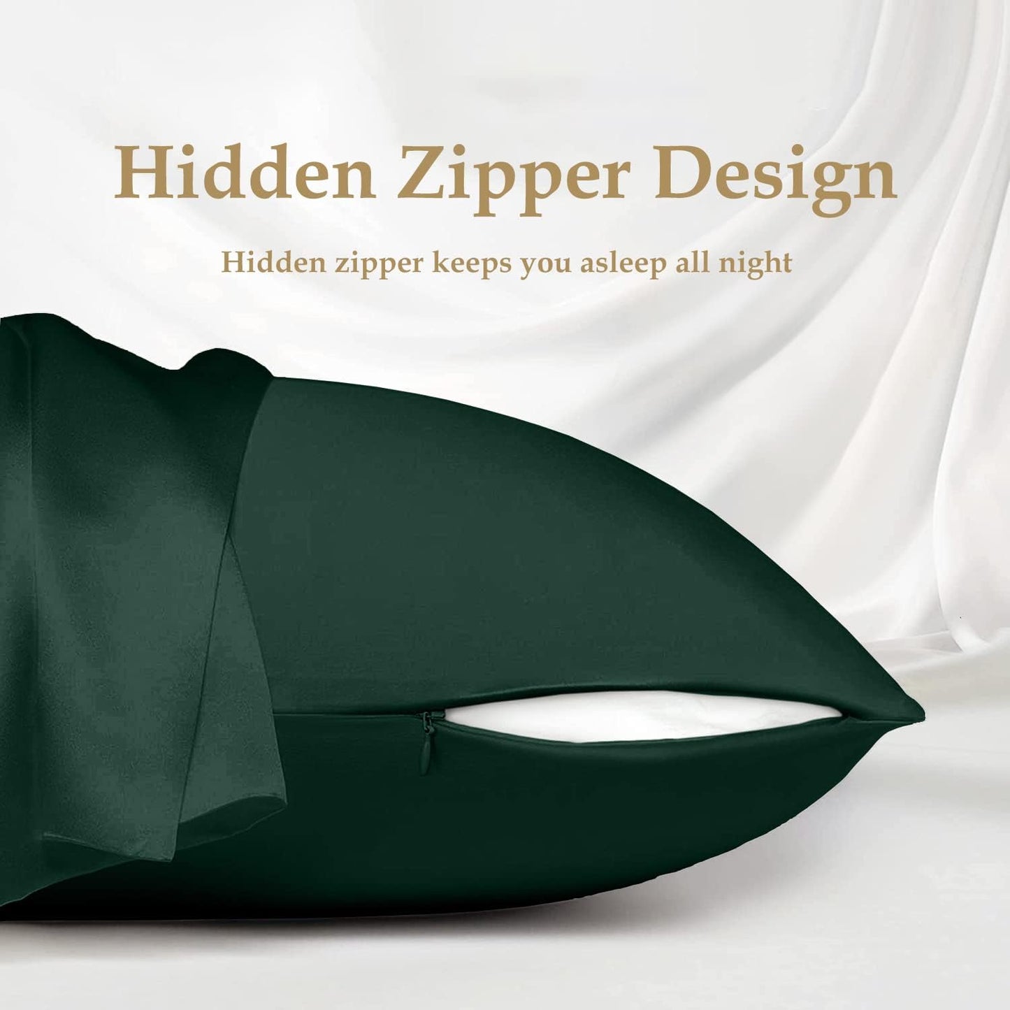 NSSL Silk Pillowcase for Women, Mulberry Silk Pillowcase for Hair and Skin and Stay Comfortable and Breathable During Sleep(Dark Green,King)