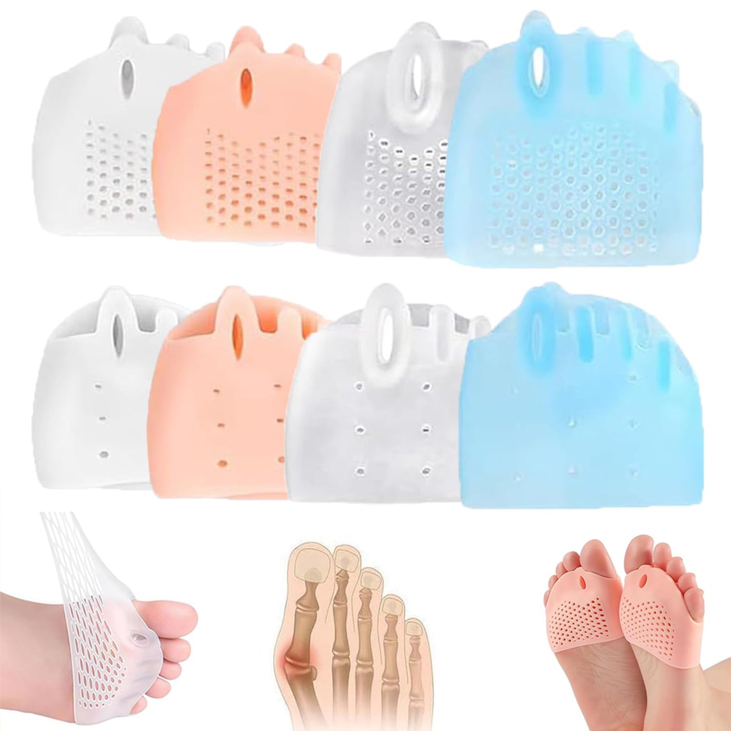 4Pairs Silicone Toe Separators for Women, Toe Separators for Women, Silicone Toe Separators for Women & Men, Bunion Corrector Cushion, Breathable Soft Gel Foot Cushions.