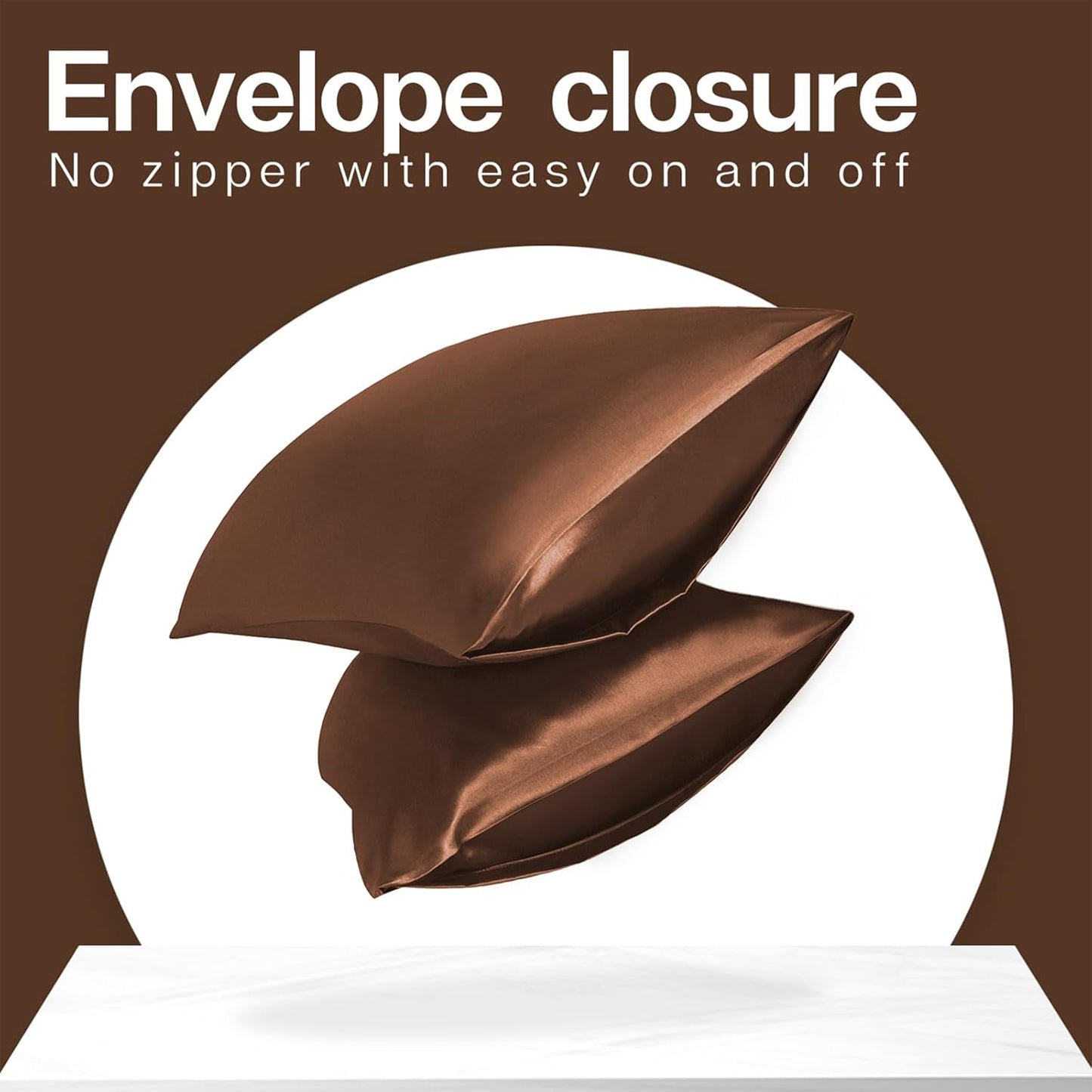 MR&HM Satin Pillowcase for Hair and Skin, Silk Satin Pillowcase 2 Pack, Standard Size Pillow Cases Set of 2, Silky Pillow Cover with Envelope Closure (20x26, Brown)