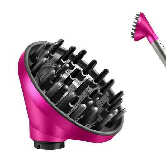 Upgraded Diffuser Attachment for Dyson Airwrap - Converts to Hair Dryer, Faster and Define Curls, Heat Resistant Nylon Fiber Nozzle Attachments, Rose Red