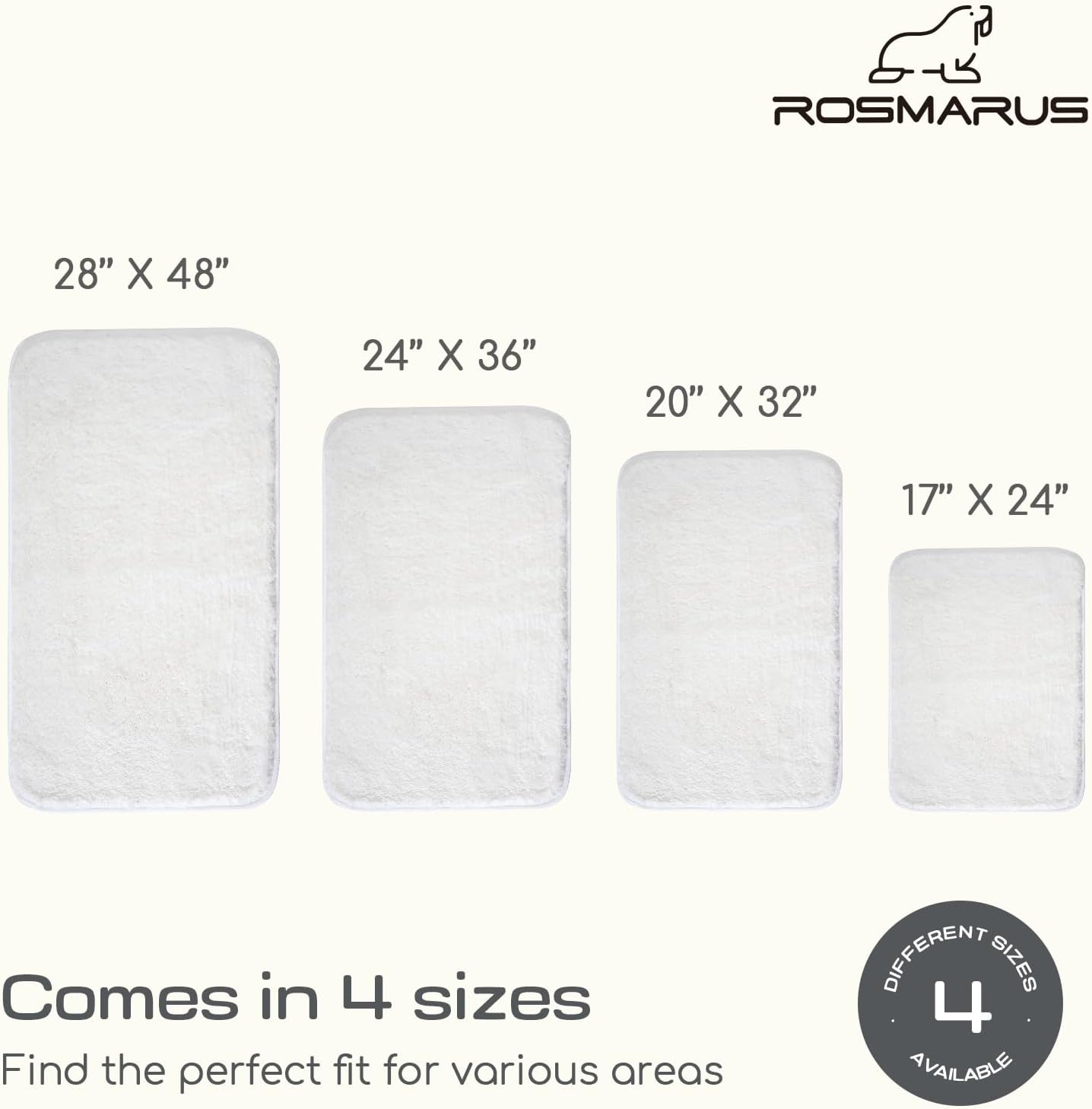 ROSMARUS Shaggy Bath Rugs for Bathroom Non Slip 20" X 32", Water Absorbent Bath Mat, Soft Shower Mat for Floor & Tub, Fluffy Plush Rug Machine Washable, White