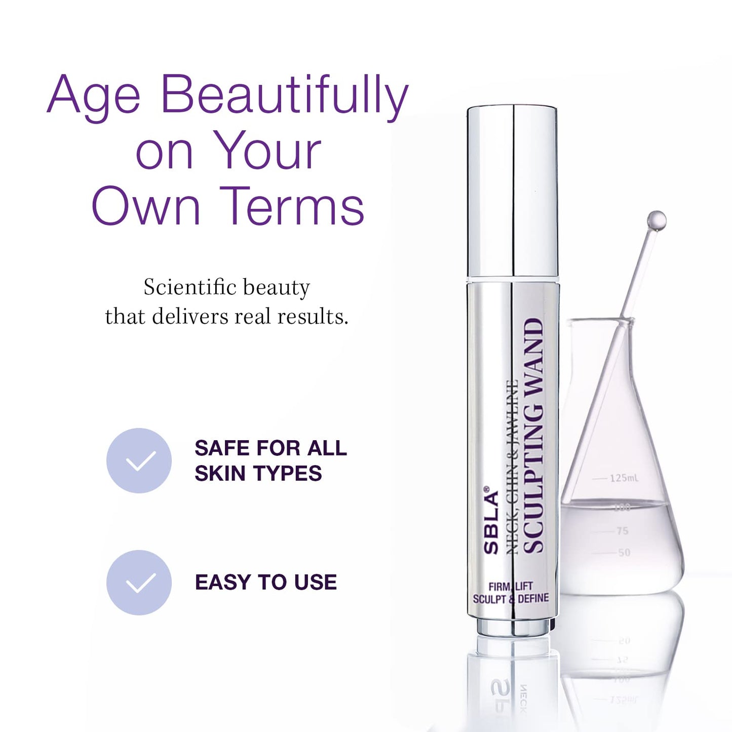 SBLA Beauty - Neck, Chin & Jawline Sculpting Wand 0.7 Fl Oz / 20mL - Lifts & Firms the Neck, Chin, Jawline & Decollete - Reduces Lines & Wrinkles - Smooths, Tightens Sagging Skin - Evens Out Skin Tone