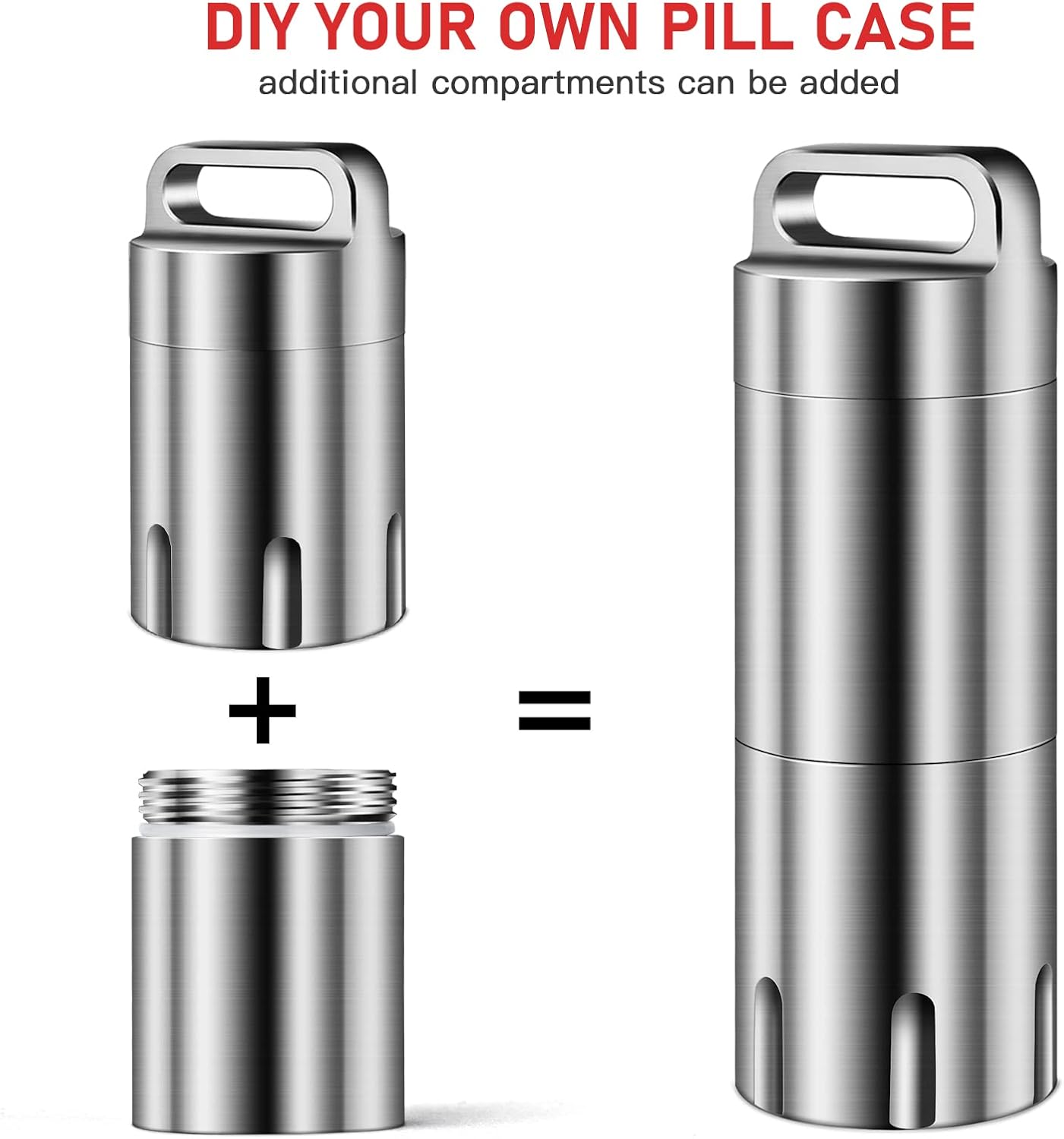 TISUR Titanium Small Pill Holder Keychain, Portable Pill Case Waterproof Pocket Pill Box Container Carrier to Hold Pills, Vitamins, Fish Oil, Supplements