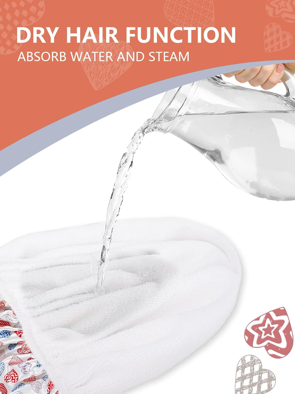 Years calm Terry Lined Shower Cap, Triple Layer Heart Motifs,Waterproof Reusable Elastic,Hair Shower Cap for Women,Terry Cloth Shower Caps for Spa,Clean,Trave (White, One Size)