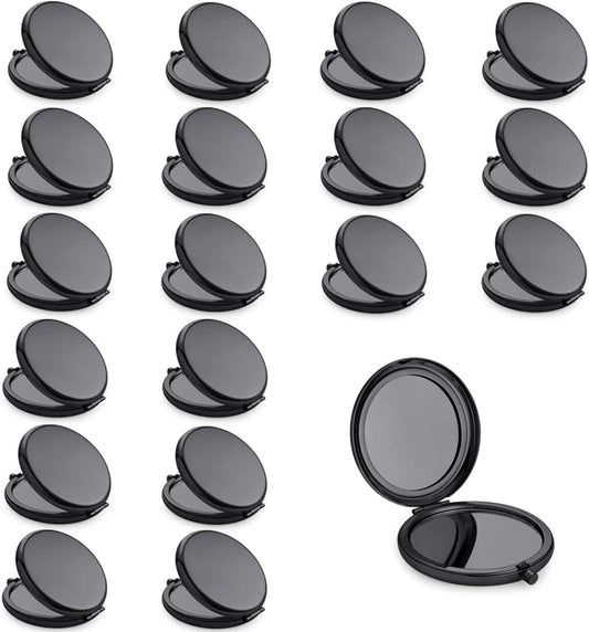 Compact Mirror, Pocket Travel Makeup Mirror for Purse, Metal Round Shell, 2-Sided 1X/2X Magnifying, Portable, Folding, Handheld, Black, 18 Pack