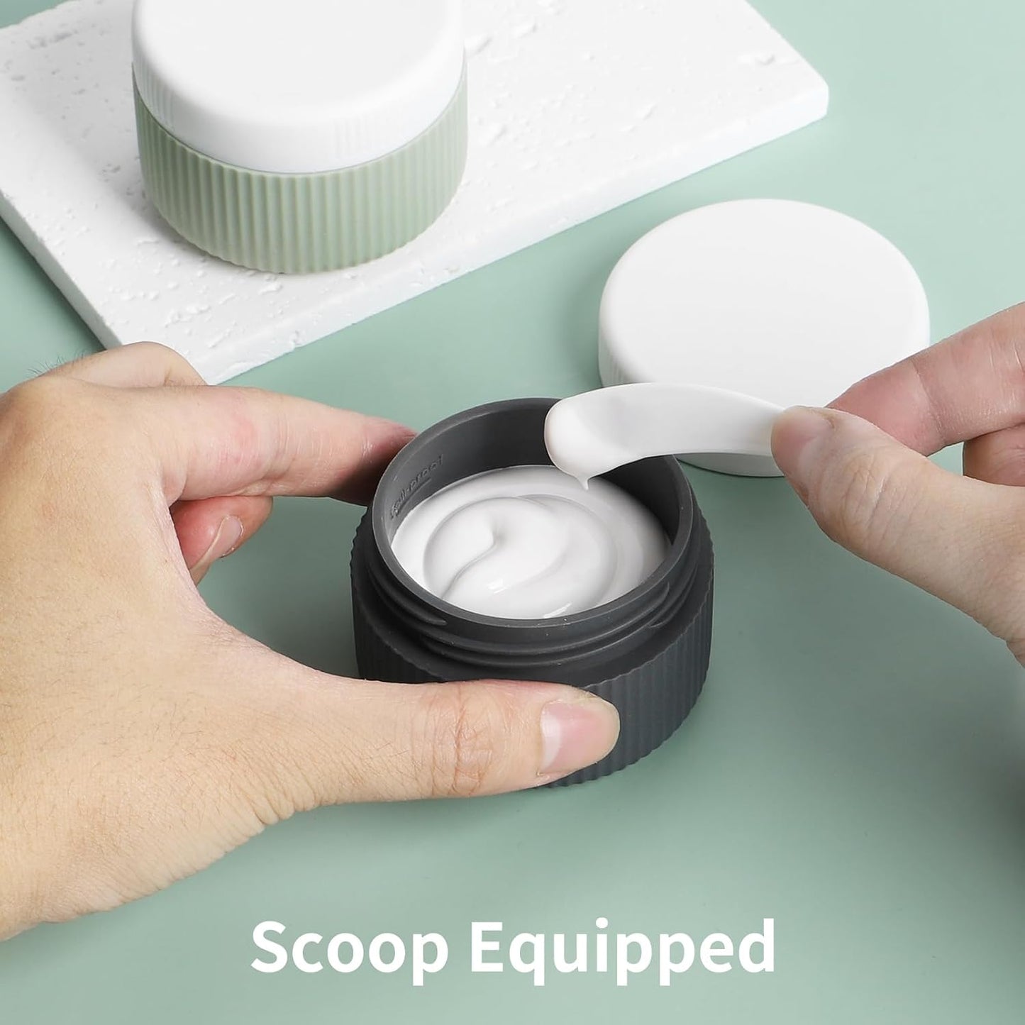 ME.FAN Travel Containers for Toiletries, TSA Approved 1.5 oz Silicone Cream Jars, Leak-proof Journey Containers, Trip Accessories with Lid for Cosmetic Face Hand 4 Pack White Lid - Morandi