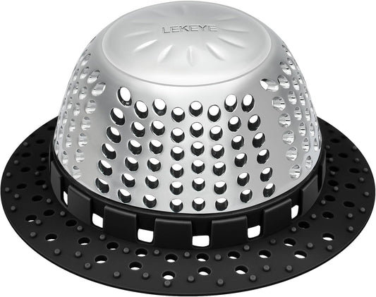 LEKEYE Shower Drain Hair Catcher/Bathtub Drain Cover/Drain Protector for Pop-Up & Regular Drains(Black)