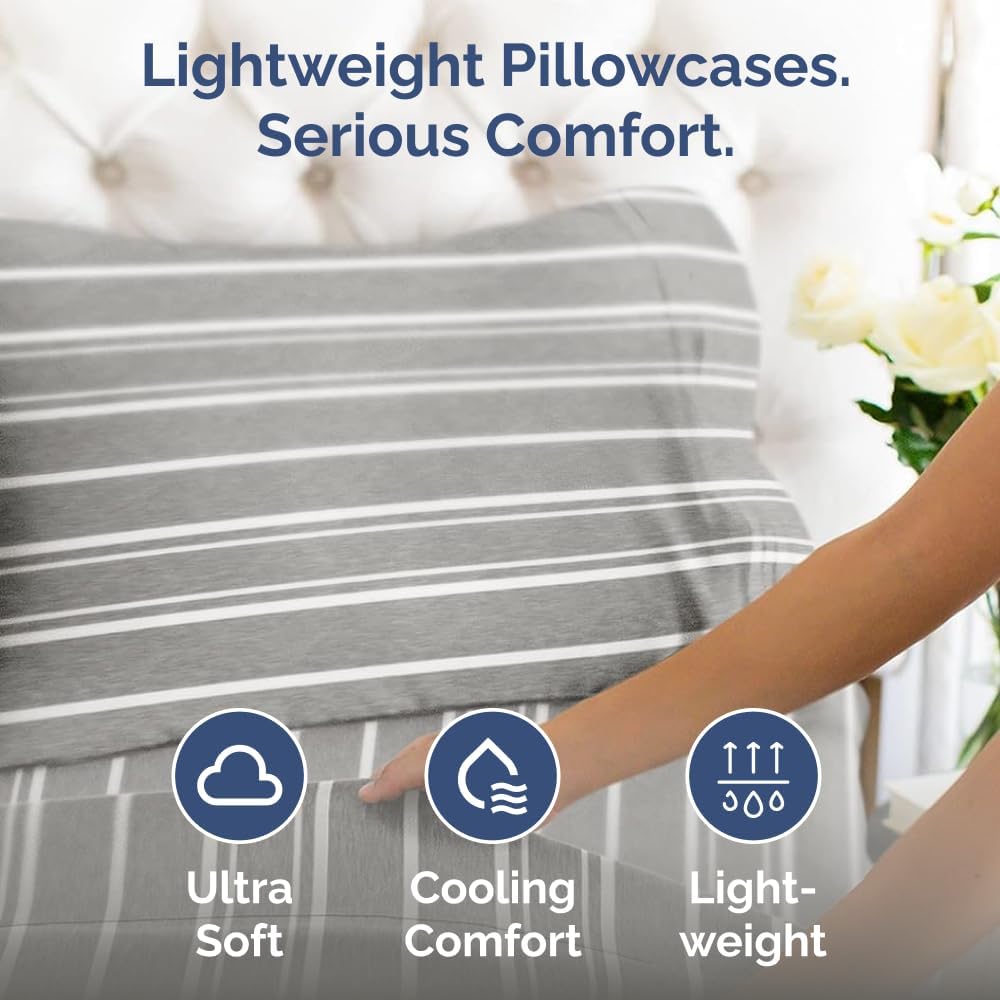Queen Pillow Cases Set of 2 - Ultra Soft Hotel Quality Pillowcase Covers - Comfy, Cozy & Wrinkle Free - Shrinkage and Fade Resistant - Machine Washable Pillow Protectors - 2 Piece Set - Grey Stripes 3