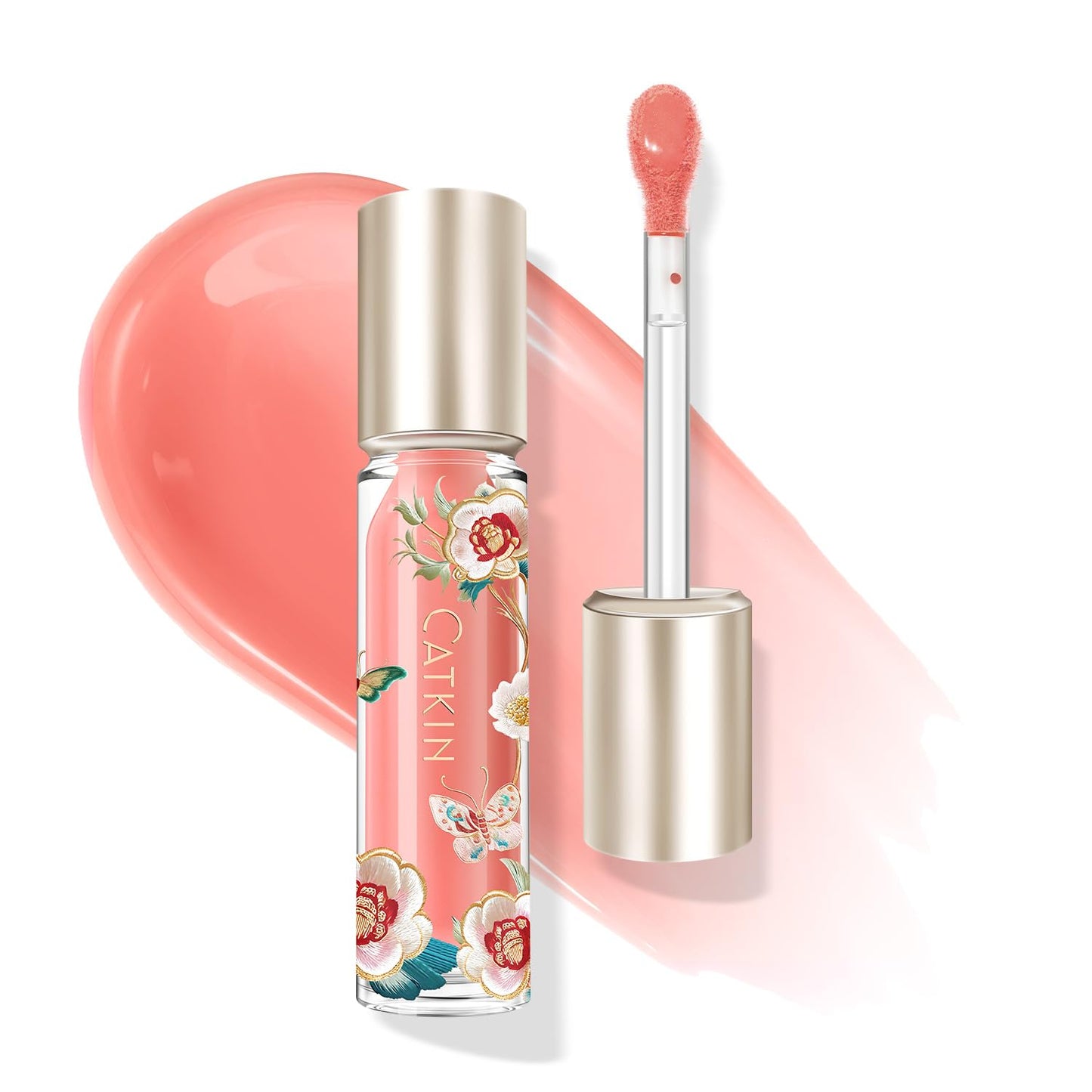 Catkin Lip Plumper Gloss, Tinted Lip Serum with Hyaluronic Acid & Jojoba Oil, Non-sticky Volumizing Hydrating Formula for a High Shine Maximum 3D Look, Plump & Soft Lips 0.12 Fl Oz - C08 Fire Opal