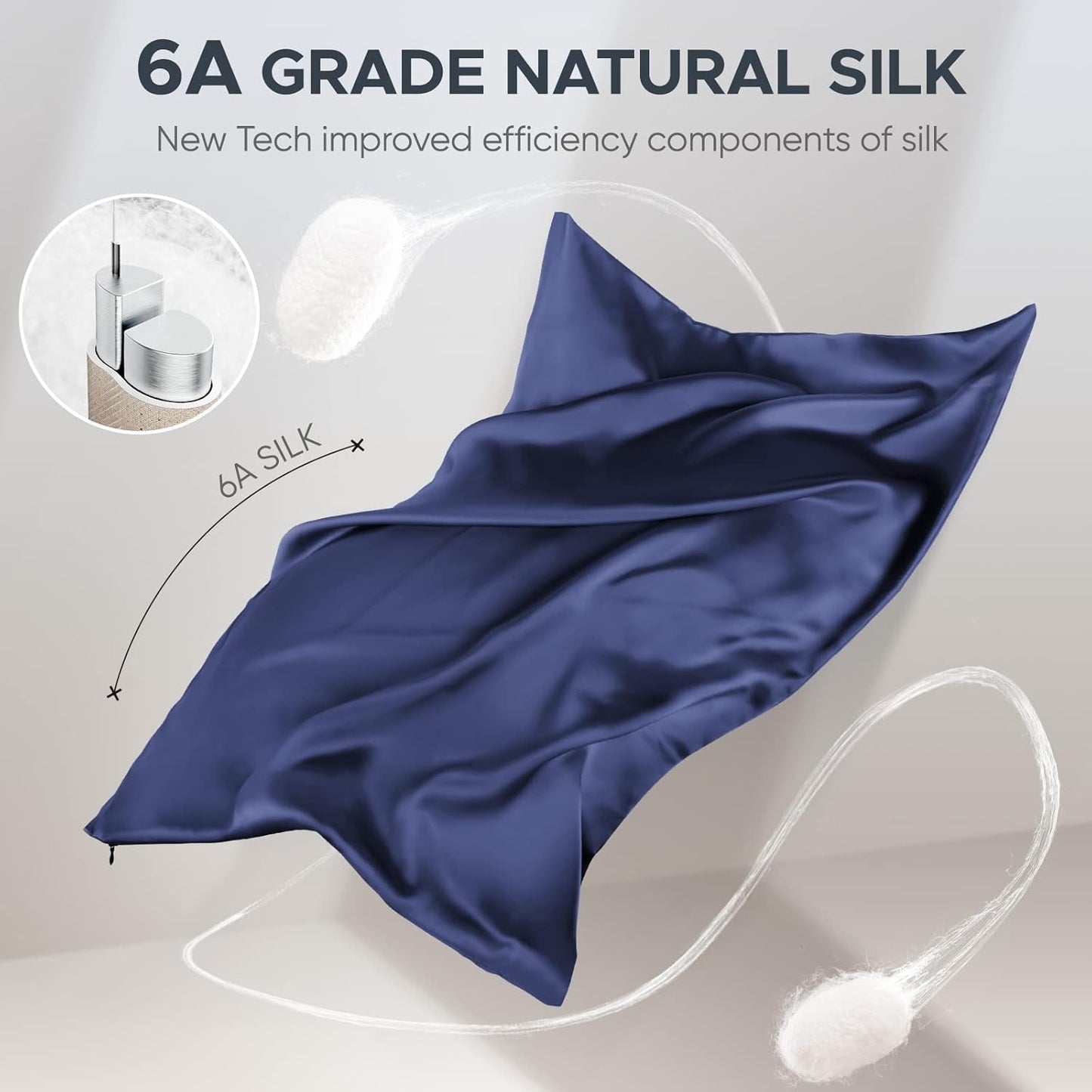 100% Pure Mulberry Silk Pillowcase for Hair and Skin - Allergen Resistant Dual Sides,600 Thread Count Silk Bed Pillow Cases with Hidden Zipper,1pc,King Size,Blue