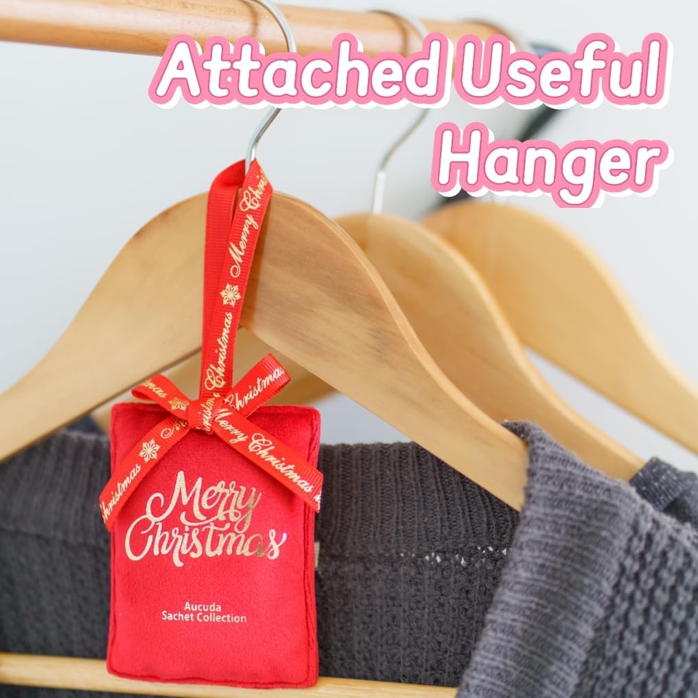 AUCUDA 4pcs Merry Christmas Sachet Bags Apple Cinnamon Scented for Drawers and Closets, Potpourri Packets for Women Outfit, Winter Red Fragrance Pillow for Bedroom Indoor, Fresheners for Wedding