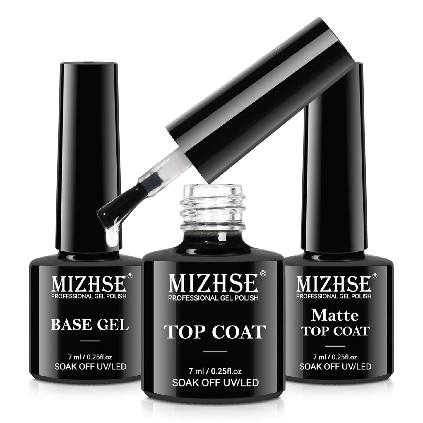 MIZHSE Gel Top and Base Coat, No Wipe Basic Clear Gel Polish Set, Matte & Shiny Top Coat, Long Lasting Salon Quality High Gloss Soak Off Nail Art Manicure Home