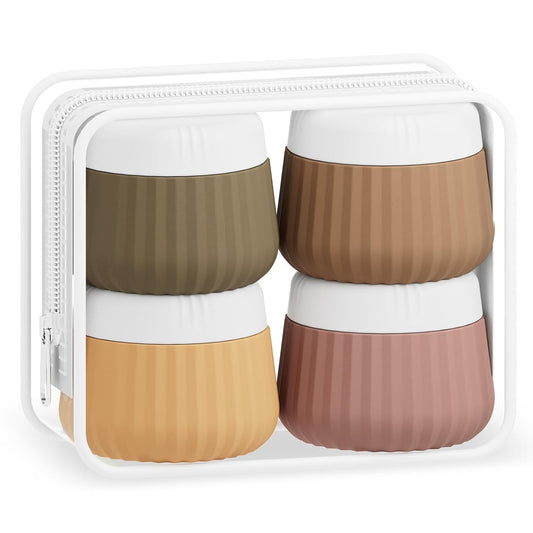 Travel Containers for Toiletries 4 Pack, TSA Approved Travel Size Toiletries, Travel Size Containers, With Clear Bag Leak Proof Silicone Jars, Travel Essentials Creams Jars Carrying Small Items