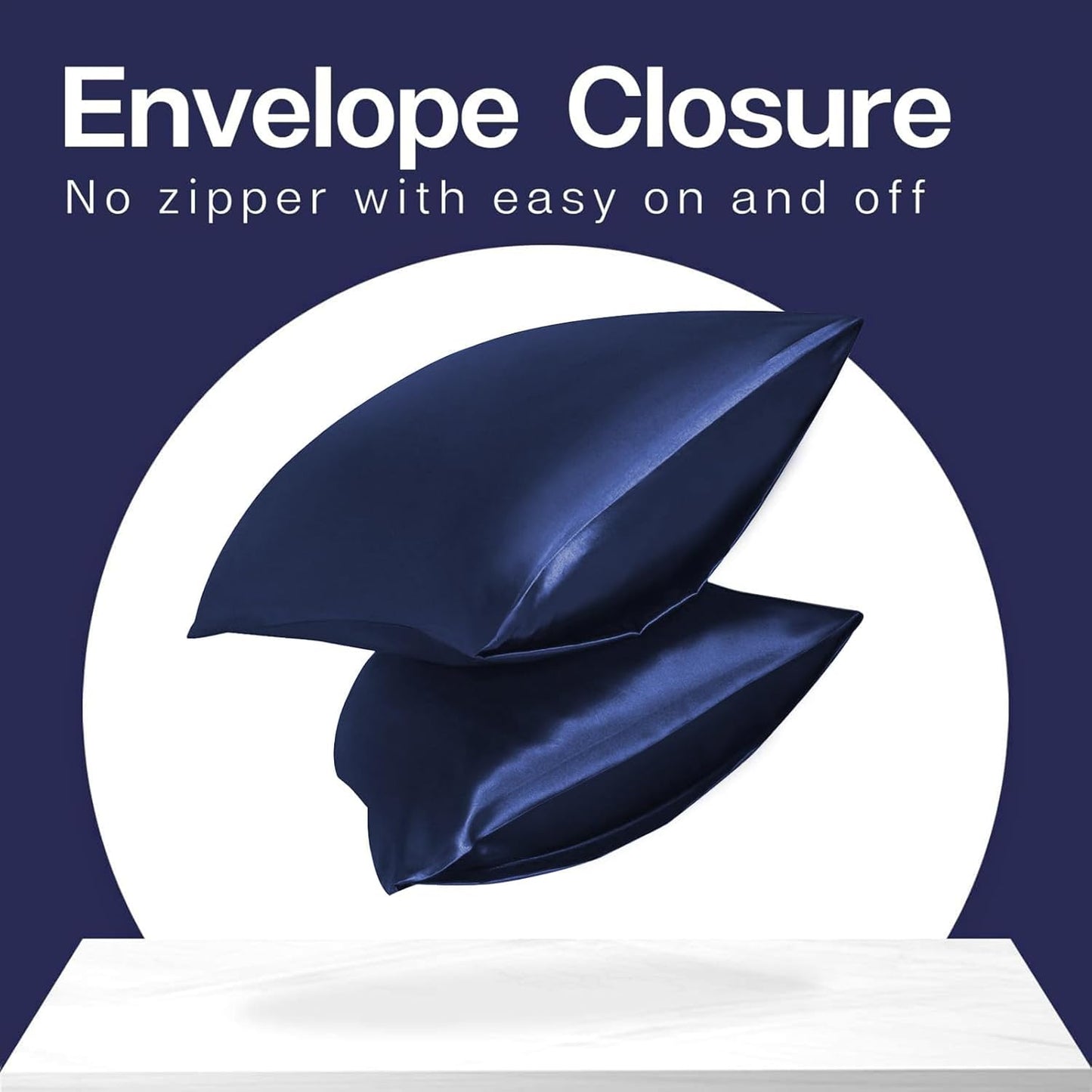 MR&HM Satin Pillowcase for Hair and Skin, Silk Satin Pillowcase 2 Pack, Queen Size Pillow Cases Set of 2, Silky Pillow Cover with Envelope Closure (20x30, Navy Blue)