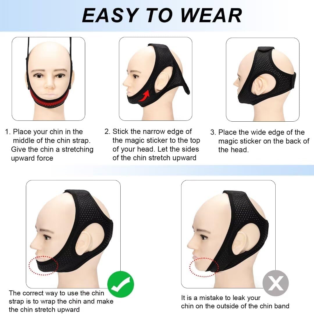 Forzacx Anti Snore Chin Strap - Breathable Chin Strap Snoring Solution, Effectively Reduce Snoring, Non-Stick Hair, Don't Fade - Black