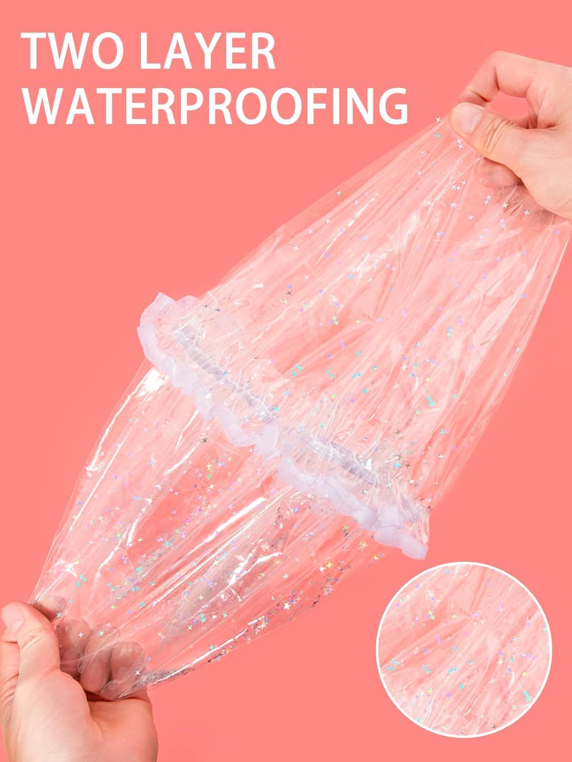 Auban Luxury Shower Cap Reusable Waterproof for Women Sequin Lined Hair Cap for Shower Plastic Cap for Long Hair Large Double Layer Bath Cap Travel Essential & Cleaning Supplies