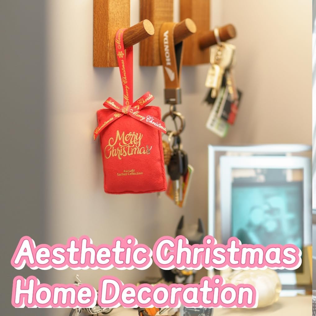 AUCUDA 4pcs Merry Christmas Sachet Bags Apple Cinnamon Scented for Drawers and Closets, Potpourri Packets for Women Outfit, Winter Red Fragrance Pillow for Bedroom Indoor, Fresheners for Wedding