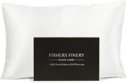 Fishers Finery 30mm 100% Pure Mulberry Silk Pillowcase, Quality Tested (White, King)