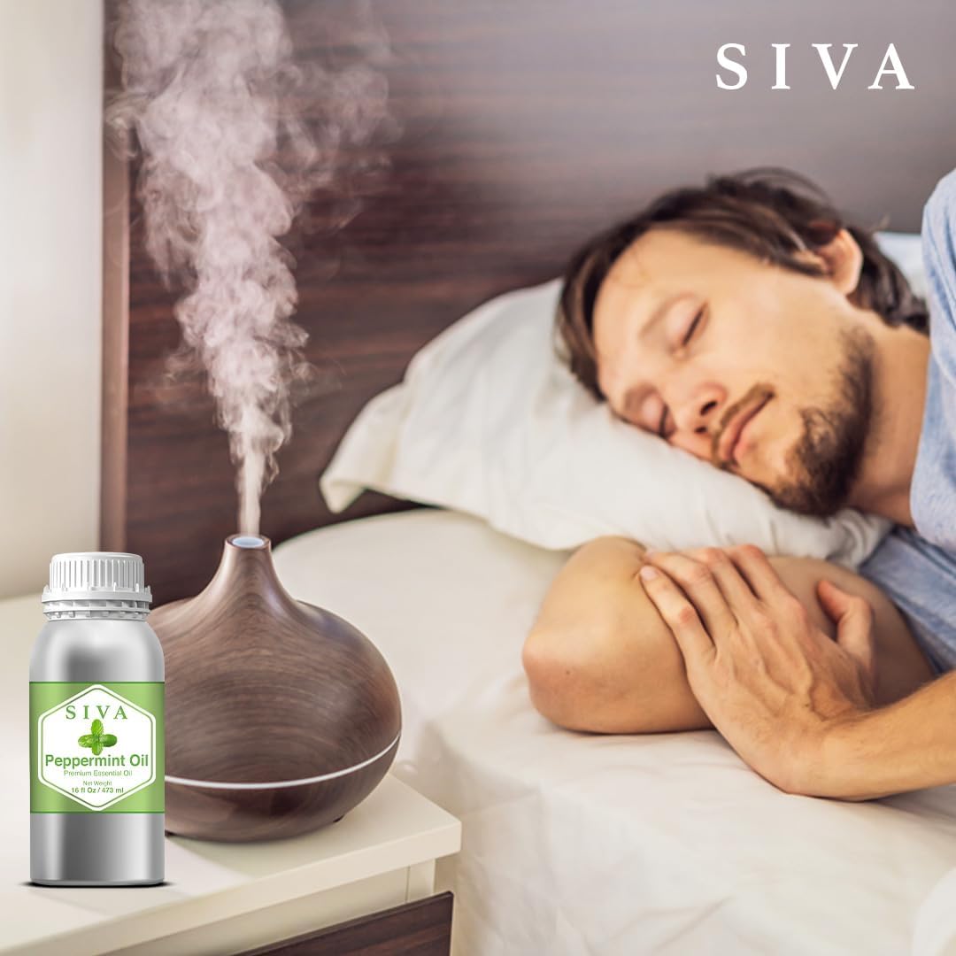 Siva Peppermint Essential Oil - 16 Fl Oz – Natural Peppermint Oil - for Diffuser, Face, Skin Care, Aromatherapy, Hair Care, Scalp and Body Massage