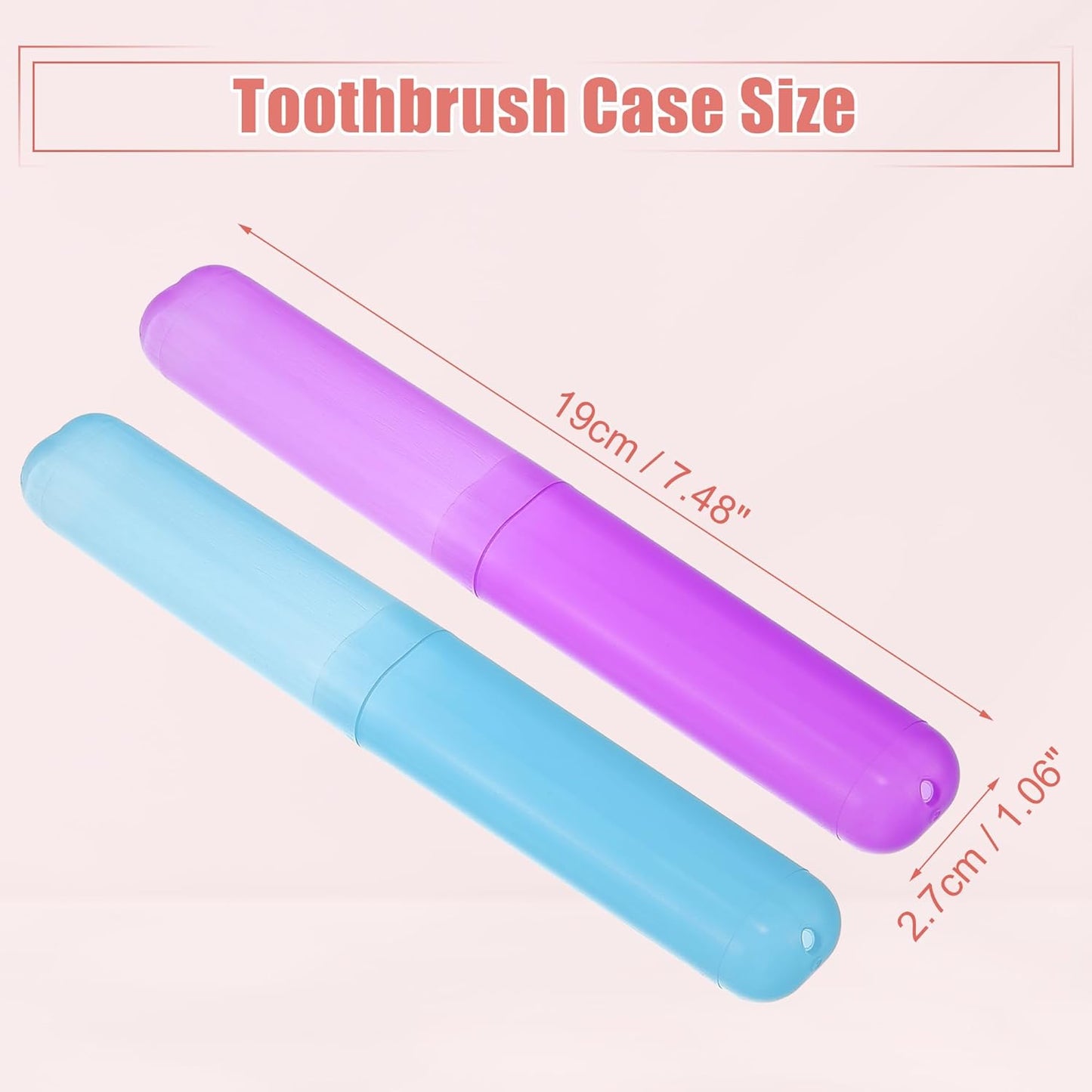 VOCOSTE 2 Pcs Toothbrush Travel Case, Plastic, Lightweight, Purple Blue, 7.48"x1.06"