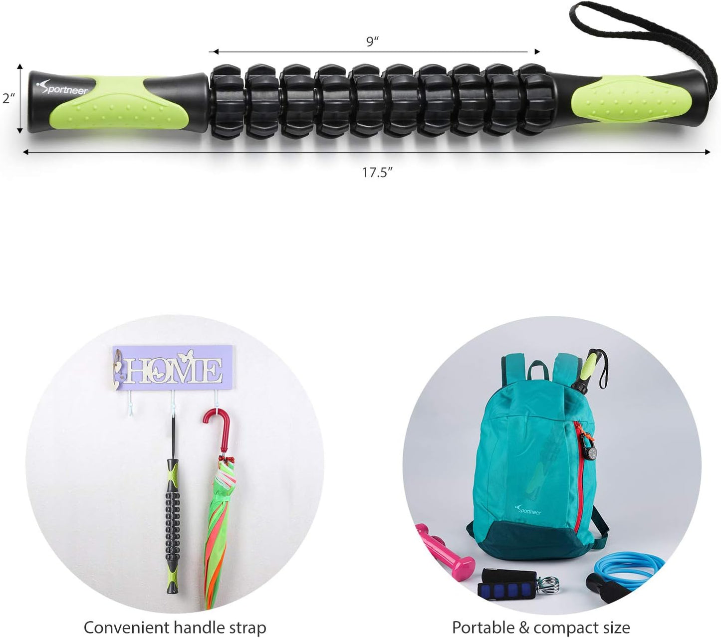 Sportneer Muscle Roller Stick – Deep Tissue Leg & Back Massager for Athletes, Relieves Soreness, Cramps & Tight Muscles – Upgraded Black