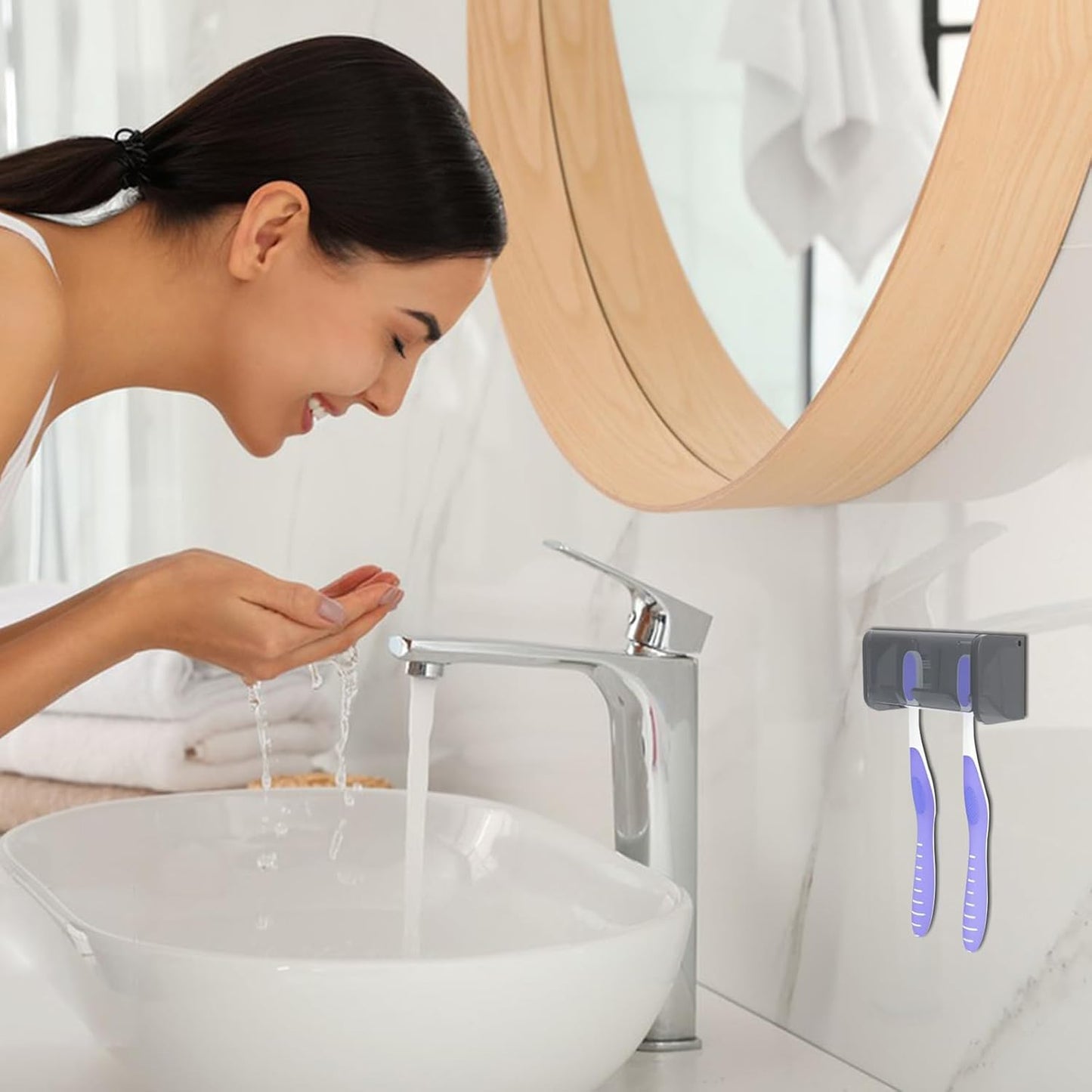 Wall-Mounted Toothbrush Holder with Cover, 2-Slot Organizer for Bathroom, Shower, Dorm, Cabinet (Clear)