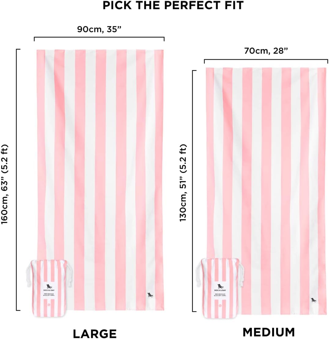 Dock & Bay Quick Drying Towel - for Sports & Gym - Compact, Lightweight - 100% Recycled - Includes Bag - Cabana - Malibu Pink, Medium (130x70cm, 51x27)