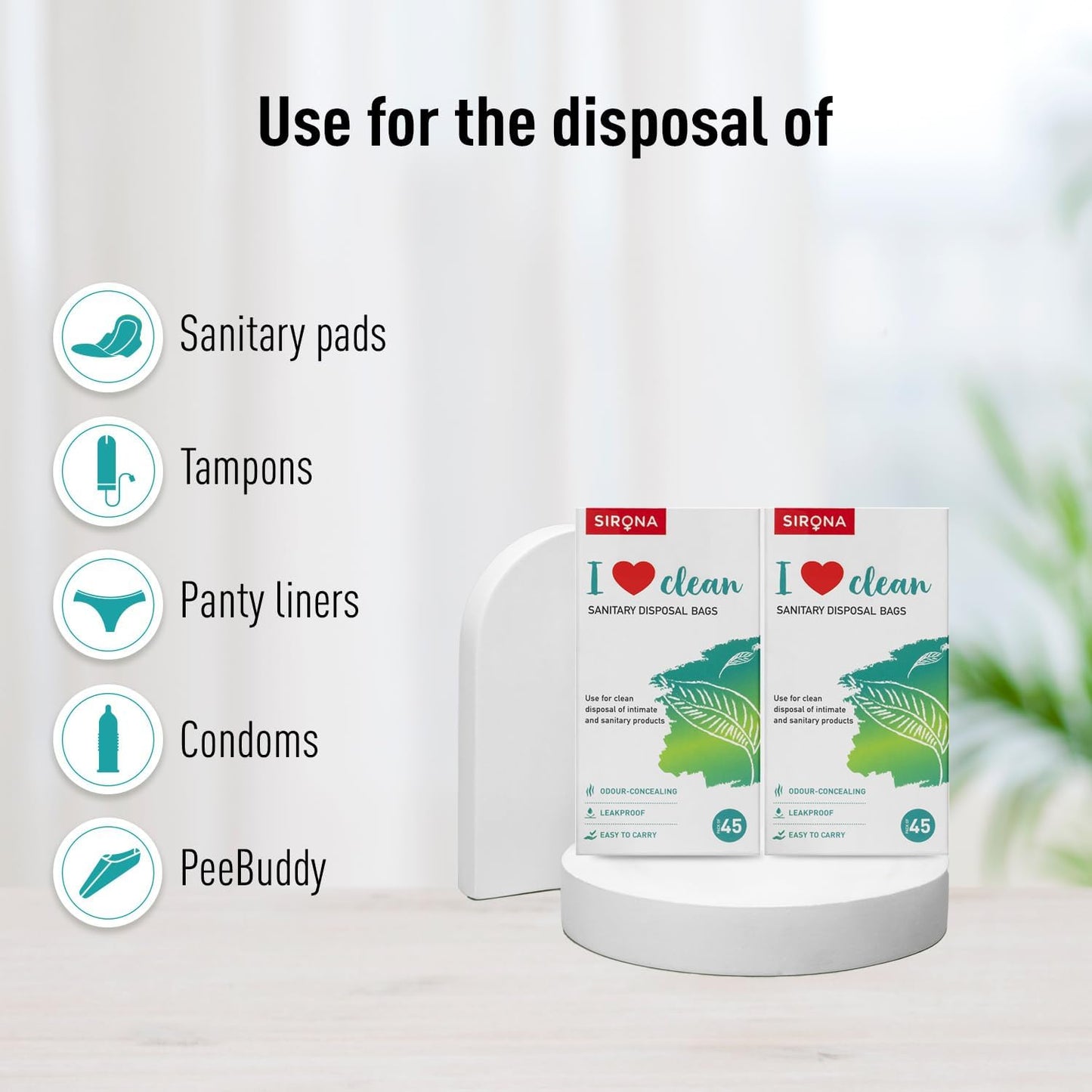 Sirona Personal Disposal Bags – 90 Count | For Discreet Disposal of Sanitary Pads, Panty Liners, Tampons & Condoms | Compact & Odour-Resistant Design