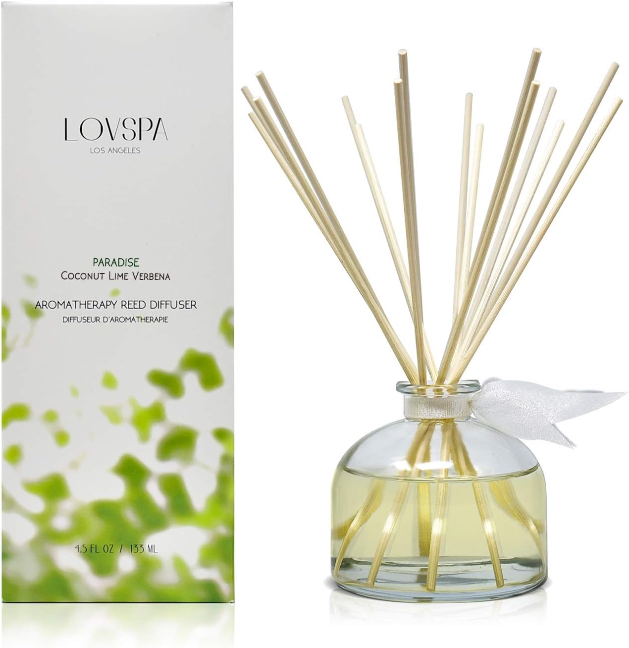 LOVSPA Reed Diffuser Set, Paradise Coconut Lime Verbena Scented Oil Diffuser with Sticks, Home Fragrance Accessories for Bathroom Shelf Decor, Aroma Diffusers for Home or Office Desk, USA Made