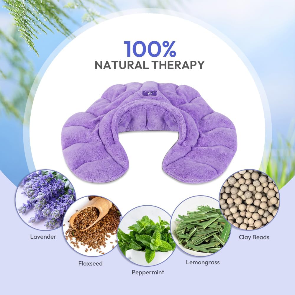 Microwavable Heat Pad for Neck and Shoulders, Weighted Microwave Moist Heating Wrap for Pain Relief Sore Muscle Stress Tension, Heated Wrap with Aromatherapy, Hot & Cold Compress, Purple