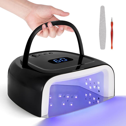 Professional Rechargeable 60W UV LED Portable Cordless UV Light for Nail Lamp Machine with Removable Stainless Steel Bottom,4 Timer Setting and Smart Sensor Nail Dryer (Black)