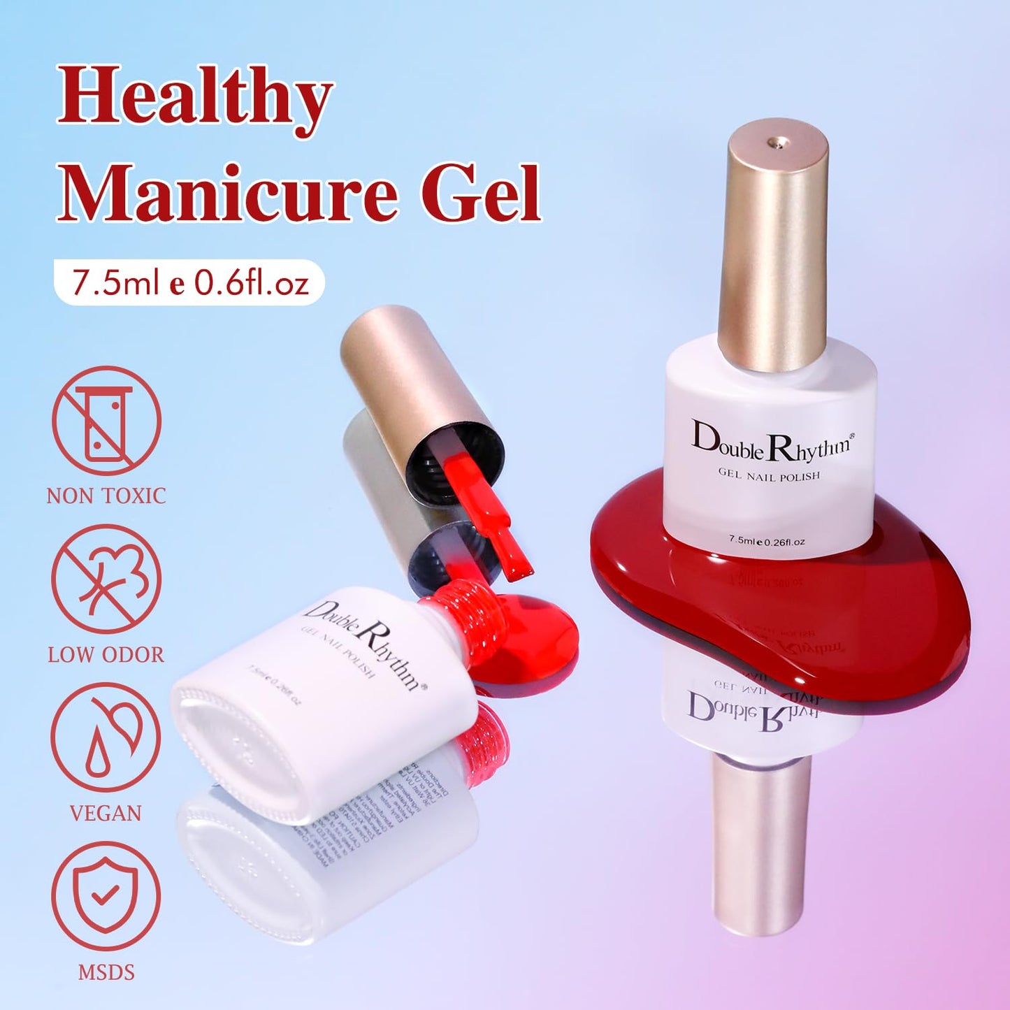 Double Rhythm Gel Nail Polish Set of 6 Colors Baby Light Pastel Milky Nail Polish Starter Kit Art DIY Salon Home (Red Glitter Dark Neon Red Maroon Burgundy,Kit 15)