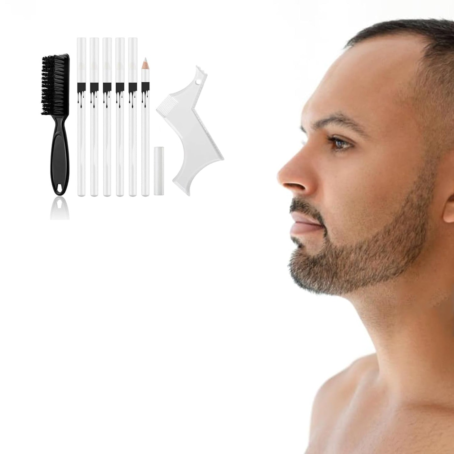 White Barber Pencil Set - Edge Hairline Razor Trace Pencils Beard Guide Beard Hairline and Beard Shaping Pencils,with Sharpener Ruler Brush for Men