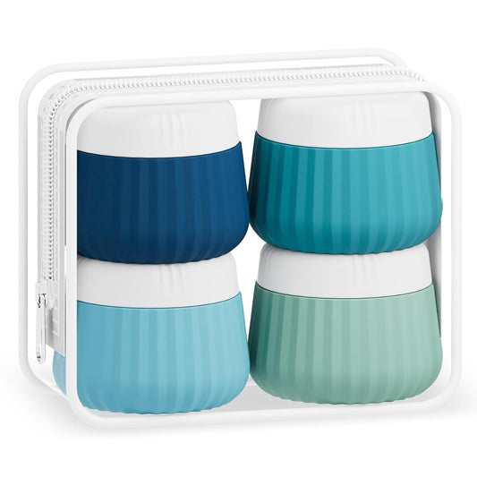Travel Containers for Toiletries 4 Pack, TSA Approved Travel Size Toiletries, Travel Size Containers, With Clear Bag Leak Proof Silicone Jars, Travel Essentials Creams Jars Carrying Small Items