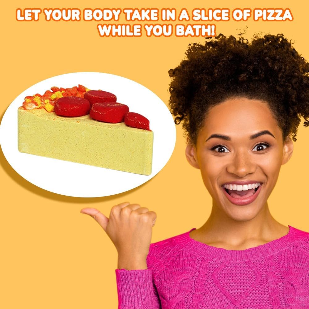 Pizza Bath Bombs Set of 8 Slices – Large Fizzies for Relaxing Bubble Bath, Handmade Spa Gift for Women, Men & Kids – Fun Pizza-Shaped Aromatherapy Bath Bomb Gift Set