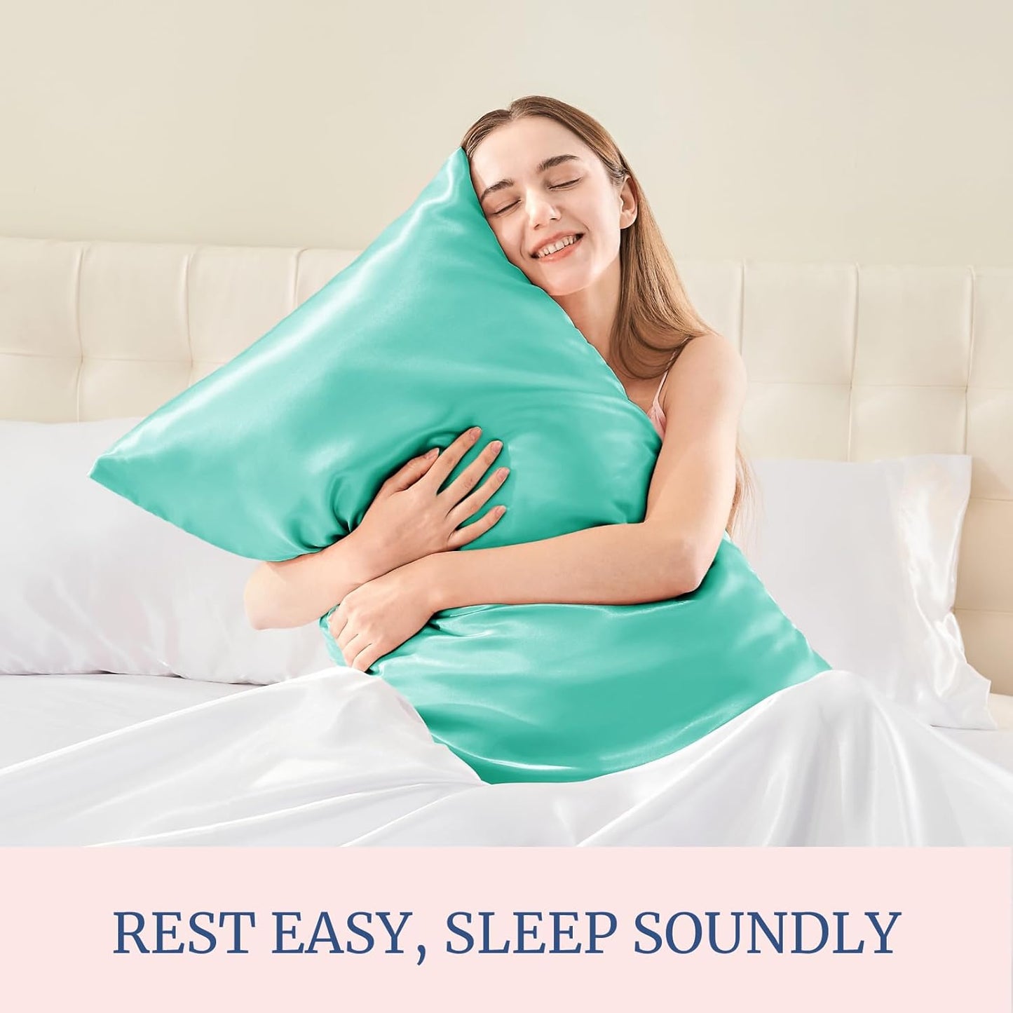 BEDELITE Satin Pillowcase for Hair and Skin, Super Soft and Cooling Similar to Silk Pillow Cases 2 Pack with Envelope Closure, Gift for Women Men(20"x36" King Size, Turquoise)